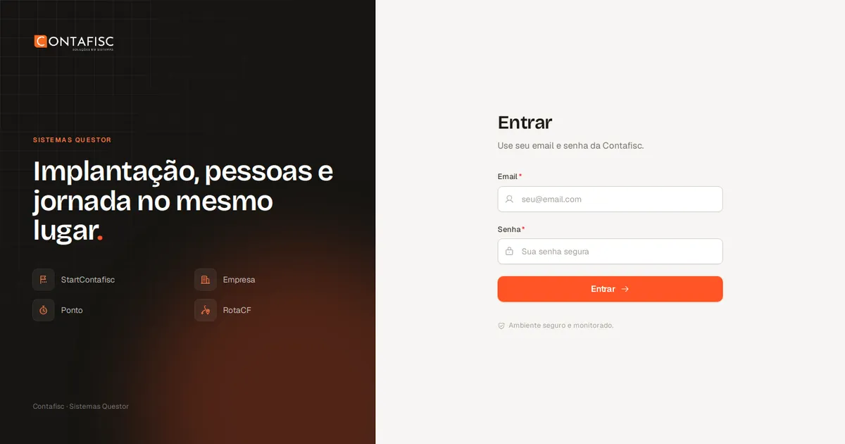 Tela de entrada dos sistemas da Contafisc